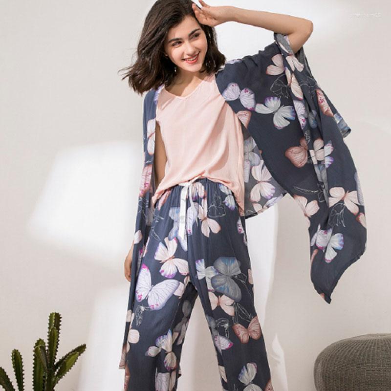 Women' Sleepwear 2023 Autumn Ladies Pajama Set Pink Floral Printe Comfort Loose Thin Cardigan Top Pants Shorts 4Pcs Fresh Style Homewear, Color06
Women' Sleepwear 2023 Autumn Ladies Pajama Set Pink Floral Printe Comfort Loose Thin Cardigan Top Pants Shorts 4Pcs Fresh Style Homewear, Color06