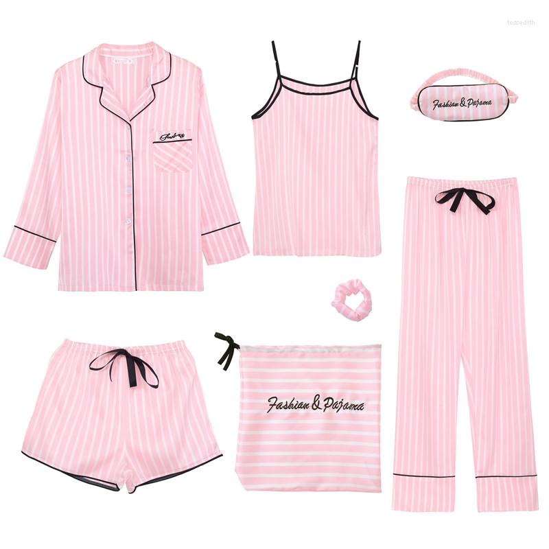Women's Sleepwear 7 Pieces Women's Pajamas Sets Faux Silk Striped Pyjama Spring Summer Homewear, Color 7
Women's Sleepwear 7 Pieces Women's Pajamas Sets Faux Silk Striped Pyjama Spring Summer Homewear, Color 7