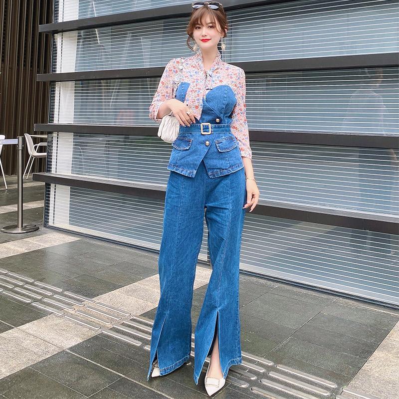 Women' Two Piece Pants High Street Women Sets Spring Summer Chiffon Floral Denim Patchwork Shirt Flared Trousers Casual Fashion Two-Piece, Blue
Women' Two Piece Pants High Street Women Sets Spring Summer Chiffon Floral Denim Patchwork Shirt Flared Trousers Casual Fashion Two-Piece, Blue