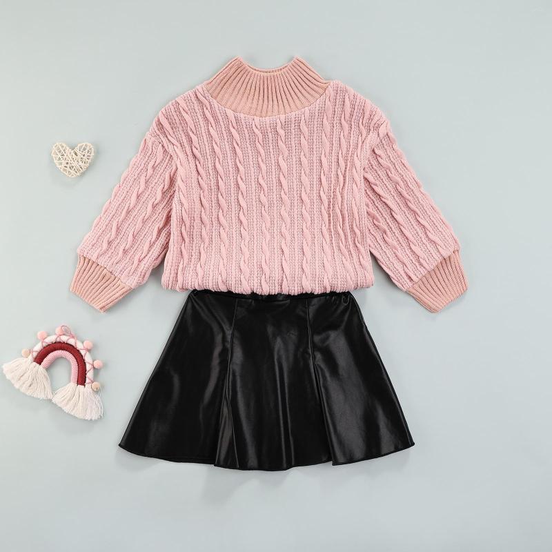 Clothing Sets Baby Girls Children's Set Winter Knitted Solid Color Sweater Tops Thigh Long Pleated Leather Skirt, Picture shown
Clothing Sets Baby Girls Children's Set Winter Knitted Solid Color Sweater Tops Thigh Long Pleated Leather Skirt, Picture shown