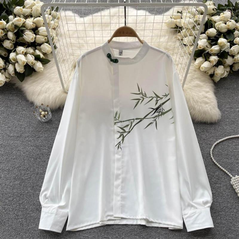 Women' Blouses Autumn Chinese Style Retro Oil Painting Bamboo Print Satin Surface Long-sleeved Chic And Versatile, White
Women' Blouses Autumn Chinese Style Retro Oil Painting Bamboo Print Satin Surface Long-sleeved Chic And Versatile, White