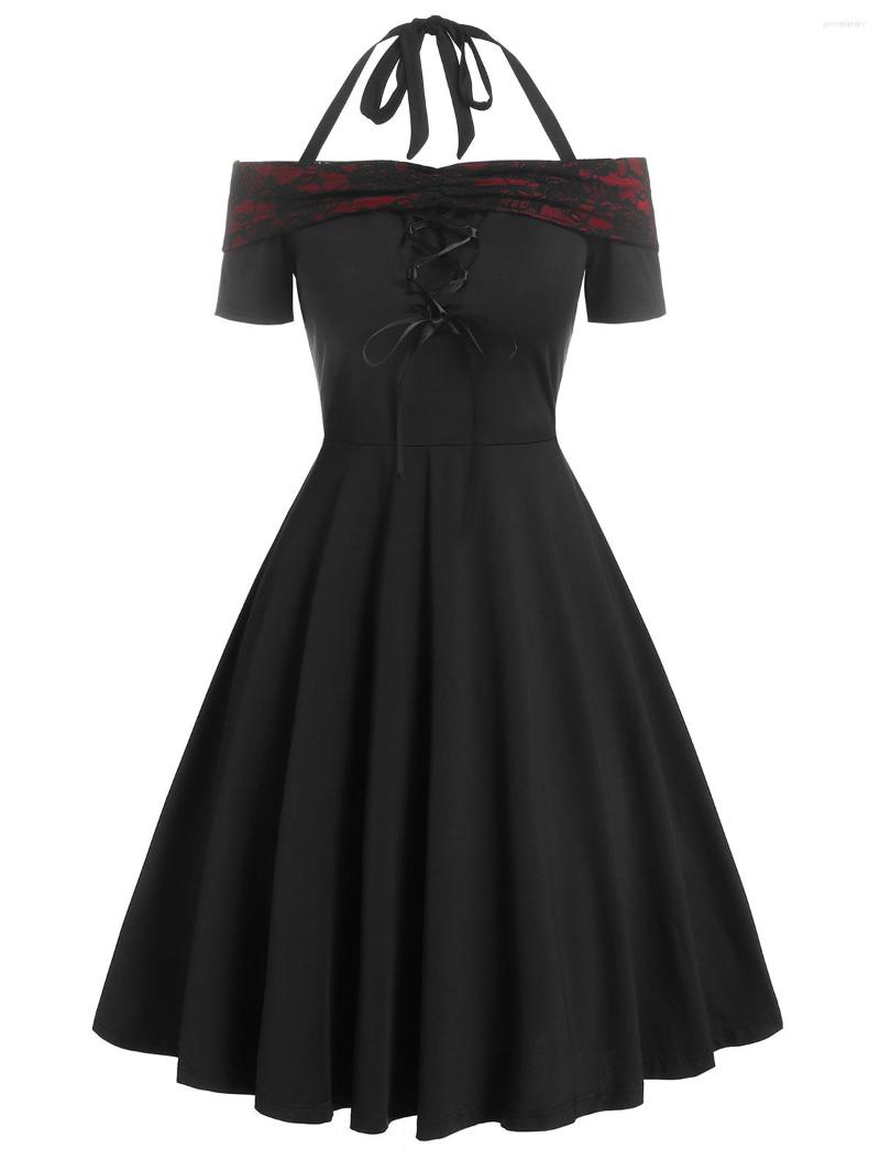 Party Dresses Gothic Dress For Women 2023 Off The Shoulder Lace Up Halter Short Sleeve Vestidos Para Mujer, Black
Party Dresses Gothic Dress For Women 2023 Off The Shoulder Lace Up Halter Short Sleeve Vestidos Para Mujer, Black
