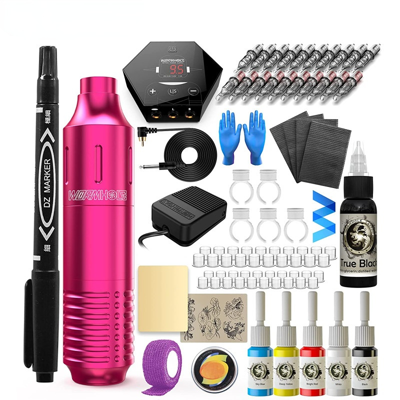 Chat Kits de tatouage rosé Recomod RecomonD Pink Tattoo Alimentation Rotary stylo avec cartouches Aigneles Makeup Makeup Makeup pour tatouage Art