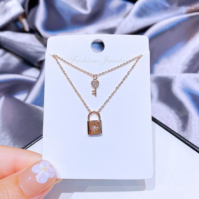 Chains MIGGA Double Layer Zircon Crystal Key Lock Chain Necklace For Women Rose Gold Color Plated Choker Jewelry
Chains MIGGA Double Layer Zircon Crystal Key Lock Chain Necklace For Women Rose Gold Color Plated Choker Jewelry