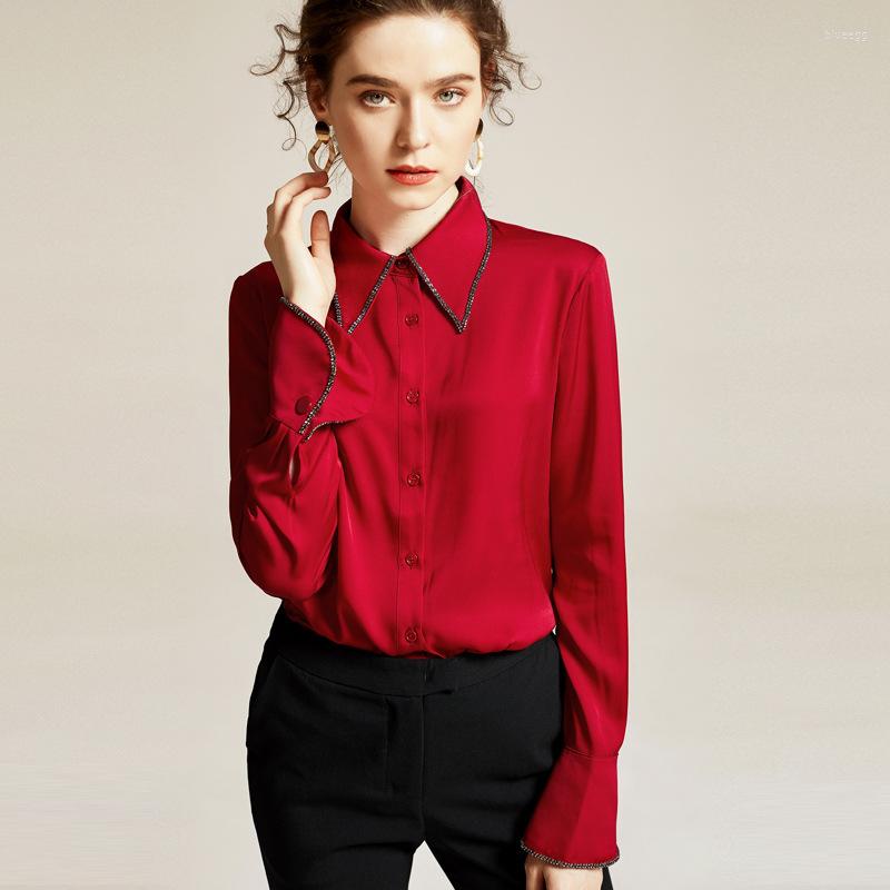 Women' Blouses European And American Summer Women' Style Lapel Long-sleeved Silk Shirt Collar Nail Drill Mulberry Top, Red
Women' Blouses European And American Summer Women' Style Lapel Long-sleeved Silk Shirt Collar Nail Drill Mulberry Top, Red