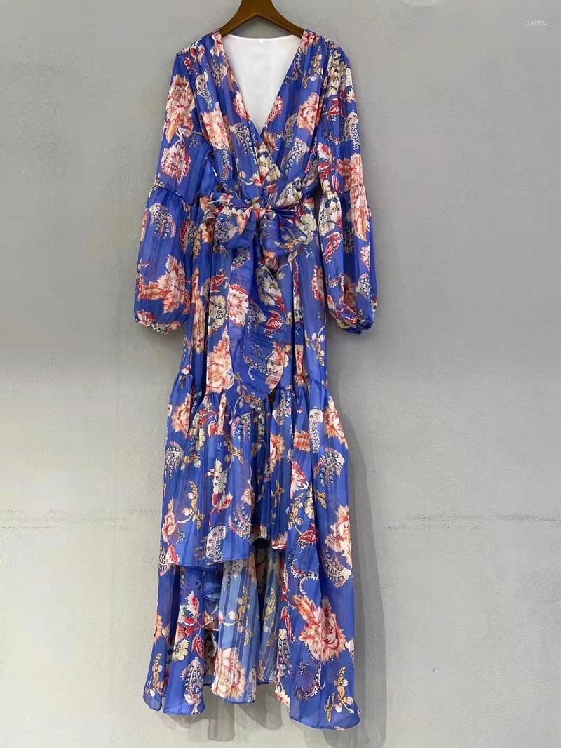 Casual Dresses 2023 Spring Long Dress High Quality Women Sexy V-Neck Floral Print Bow Belt Deco Sleeve Party Blue Maxi, Picture shown
Casual Dresses 2023 Spring Long Dress High Quality Women Sexy V-Neck Floral Print Bow Belt Deco Sleeve Party Blue Maxi, Picture shown