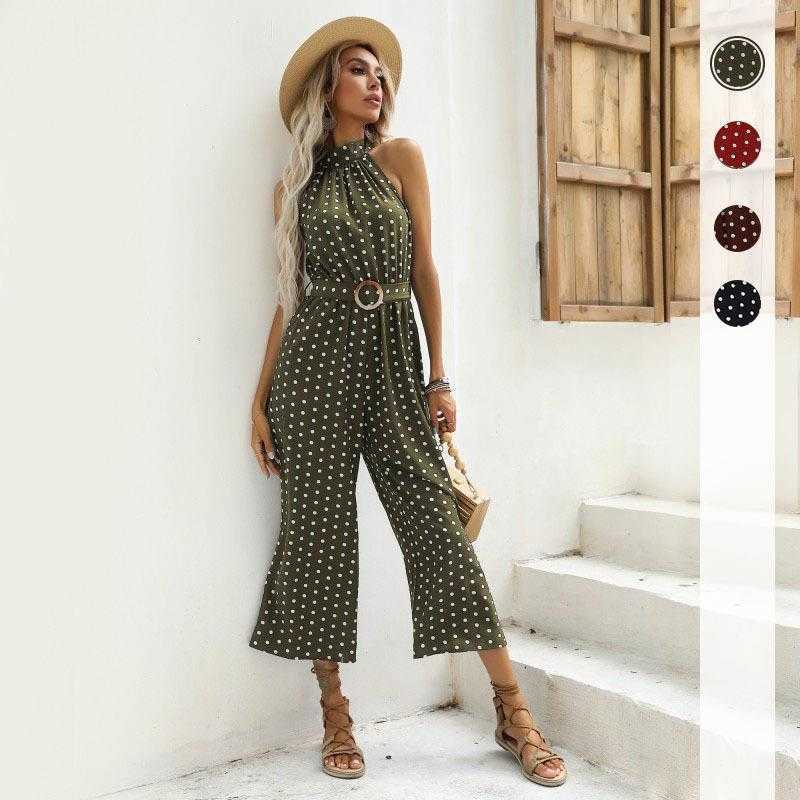 Summer Trendy With Romper Belt Polka Dot Halter Spaghetti Straps Wide Leg Black, Wine
Summer Trendy With Romper Belt Polka Dot Halter Spaghetti Straps Wide Leg Black, Wine