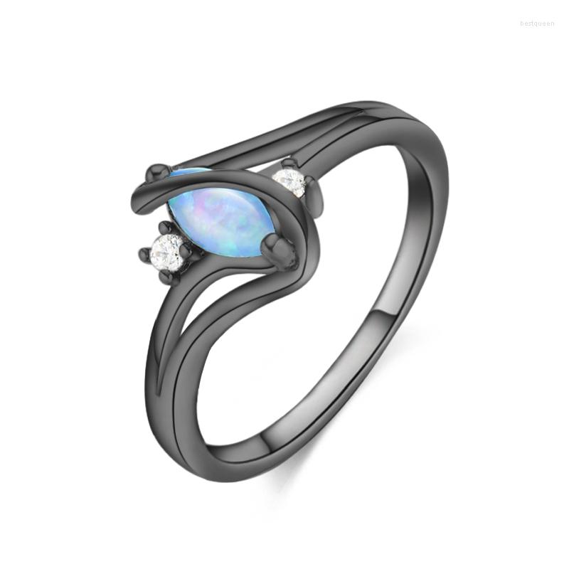 Wedding Rings Ring Classic Fashion Asymmetric Mosaic Blue Opal Hand Jewelry Temperament Female Zircon