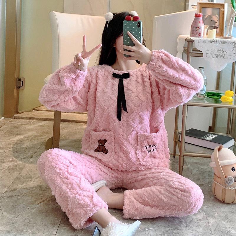 Women's Sleepwear Sweet Pajamas Set Women Pink Autumn Winter Flannel Casual Warm Round Neck Plus Velvet Thickening Cute Home Service, Pajamas set 3
Women's Sleepwear Sweet Pajamas Set Women Pink Autumn Winter Flannel Casual Warm Round Neck Plus Velvet Thickening Cute Home Service, Pajamas set 3