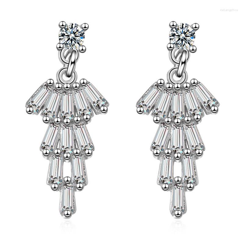 

Stud Earrings Geometrical Crystal Bar Layers Earring For Women Girl Lady Fine Jewelry Gift S925 Silver Zircon