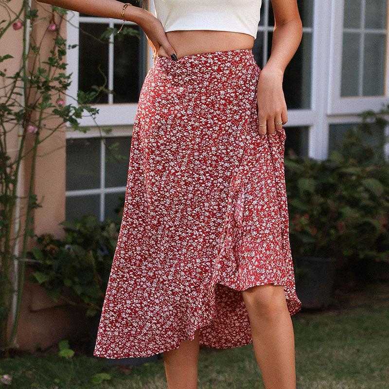 Womens Summer Casual Floral Skirt Irregular Ruffled Printed, Wine
Womens Summer Casual Floral Skirt Irregular Ruffled Printed, Wine