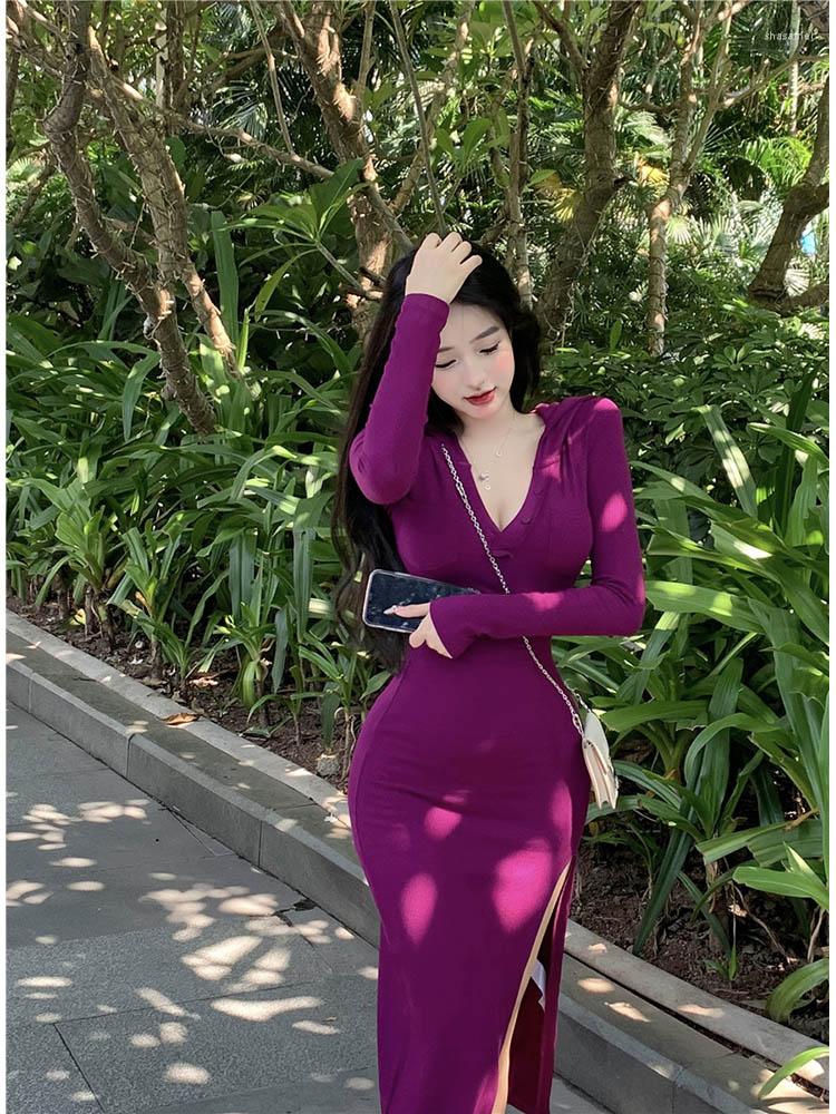 Casual Dresses For Women Slim Fit Korean Hip Wrap Womens Clothing Girl Style Solid Purple Split Dress Autumn/Winter Fashion Clothes
Casual Dresses For Women Slim Fit Korean Hip Wrap Womens Clothing Girl Style Solid Purple Split Dress Autumn/Winter Fashion Clothes