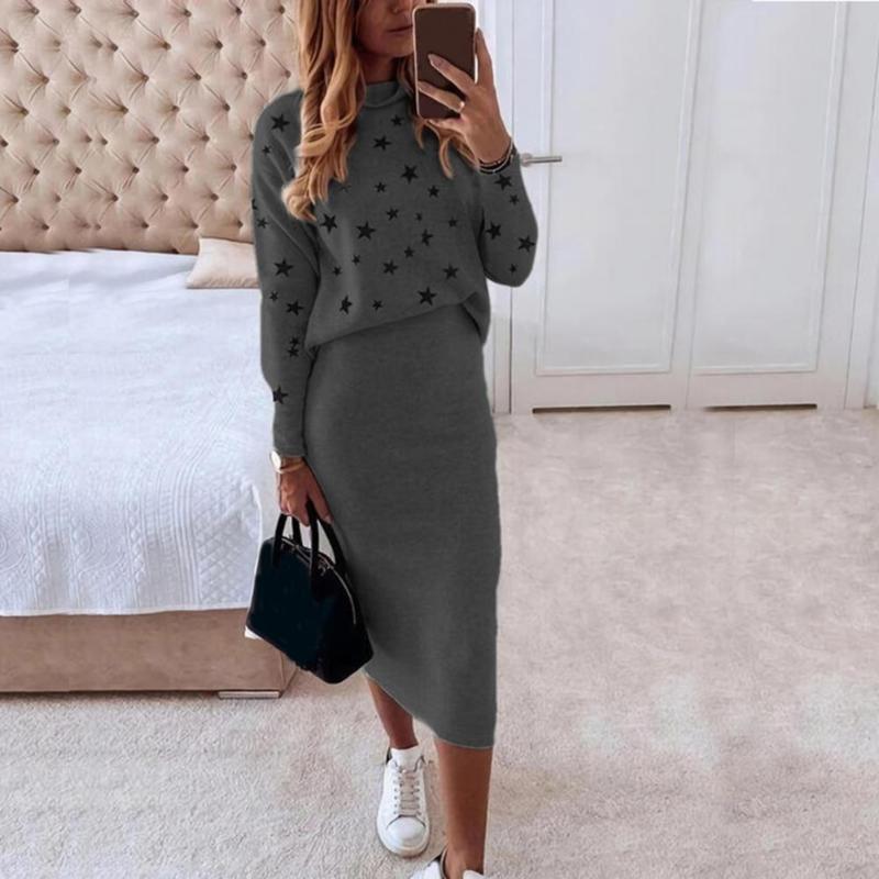 Two Piece Dress Blouse Skirt Five-pointed Star Print Slim Mid-Calf Suit StylishTwo, White
Two Piece Dress Blouse Skirt Five-pointed Star Print Slim Mid-Calf Suit StylishTwo, White