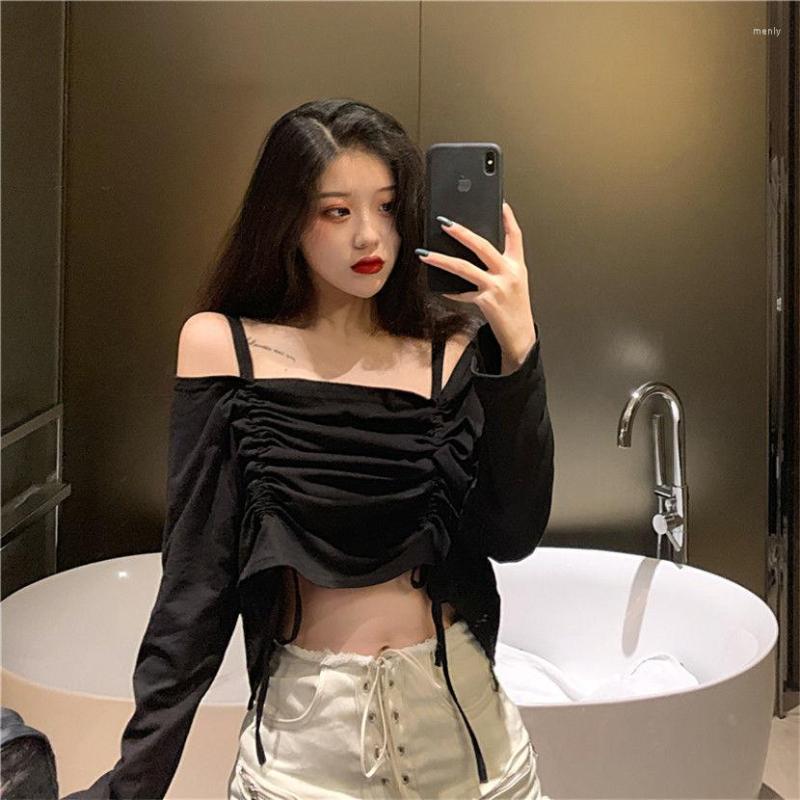 Women's T Shirts Early Autumn Korean Chic Fashion T-shirt Small Sexy Drawstring Lace Up Straight Neck Off Shoulder Long Sleeve Shirt Women, Black
Women's T Shirts Early Autumn Korean Chic Fashion T-shirt Small Sexy Drawstring Lace Up Straight Neck Off Shoulder Long Sleeve Shirt Women, Black
