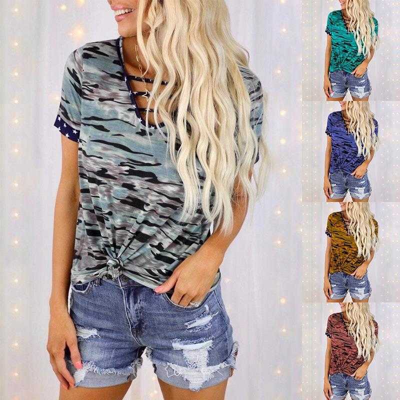 Summer Print Short Sleeve Shirts V Neck Lace Up Loose Top T Shirt Female, Dark yellow
Summer Print Short Sleeve Shirts V Neck Lace Up Loose Top T Shirt Female, Dark yellow