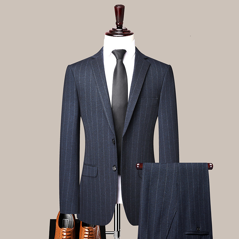 Men's Suits Blazers High Quality Blazer Trousers Men's British Style Elegant Casual Senior Simple Business Wedding Gentlemen's Suit Two