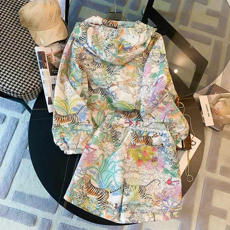 Womens Two Piece Pants Summer Fashion Womens Tracksuit Two Piece Sets Womens Outifits Casual Zip Hooded Sweater shortsSuit Tiger Print Clothes Top 230