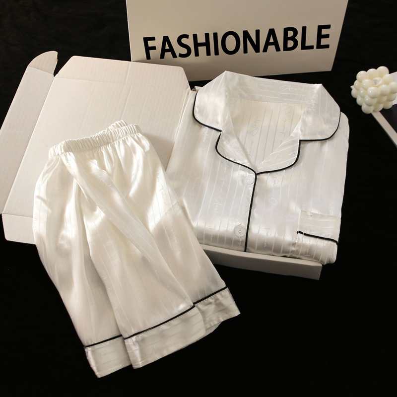 Women's Sleepwear Summer Women's Pajamas Set Fashion Letter Pattern Short Sleeve Couple Sleepwear for Men Silk Like Leisure Home Clothes Nig