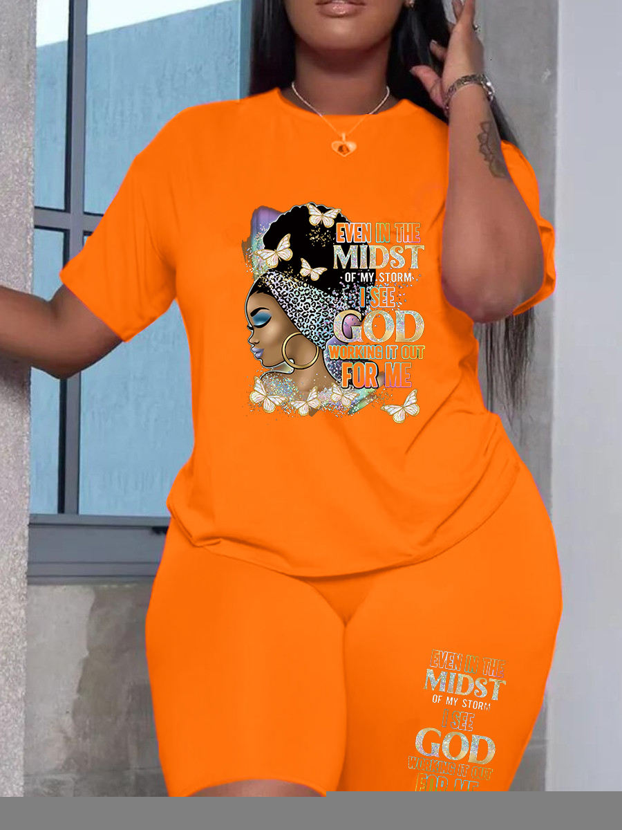 Womens Two Piece Pants Summer Womens Suit Fashion Positioning Print Casual Short Sleeve Top Shorts Plus Size Two Piece Set Tracksuits 2 Pieces Outfit 