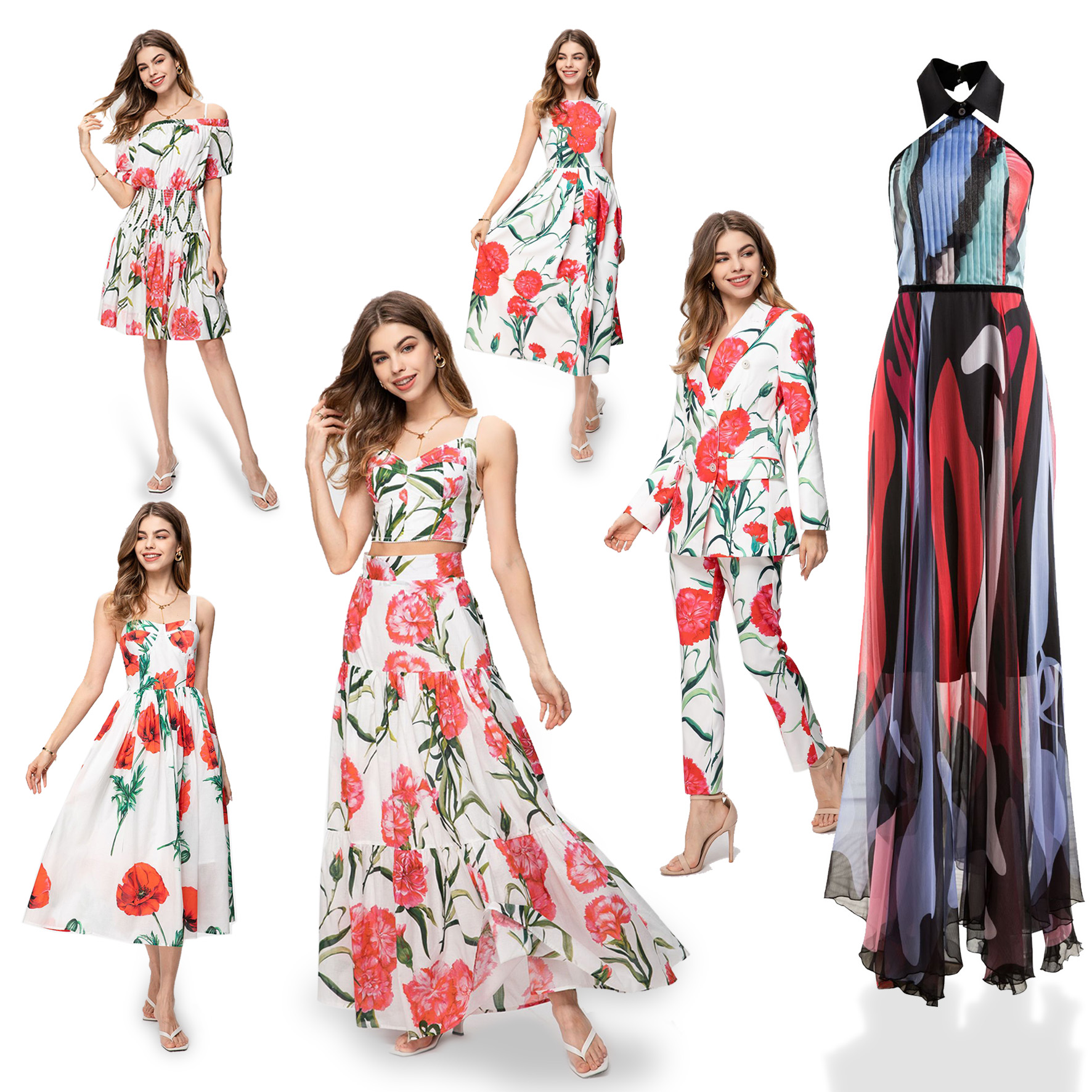 Women Two Pieces Dress New Spring Summer Womens Clothing Elegant Dresses Slim Design Waist Floral Printed Long Skirts Round Neck Style, Extra fast shipping charge
Women Two Pieces Dress New Spring Summer Womens Clothing Elegant Dresses Slim Design Waist Floral Printed Long Skirts Round Neck Style, Extra fast shipping charge