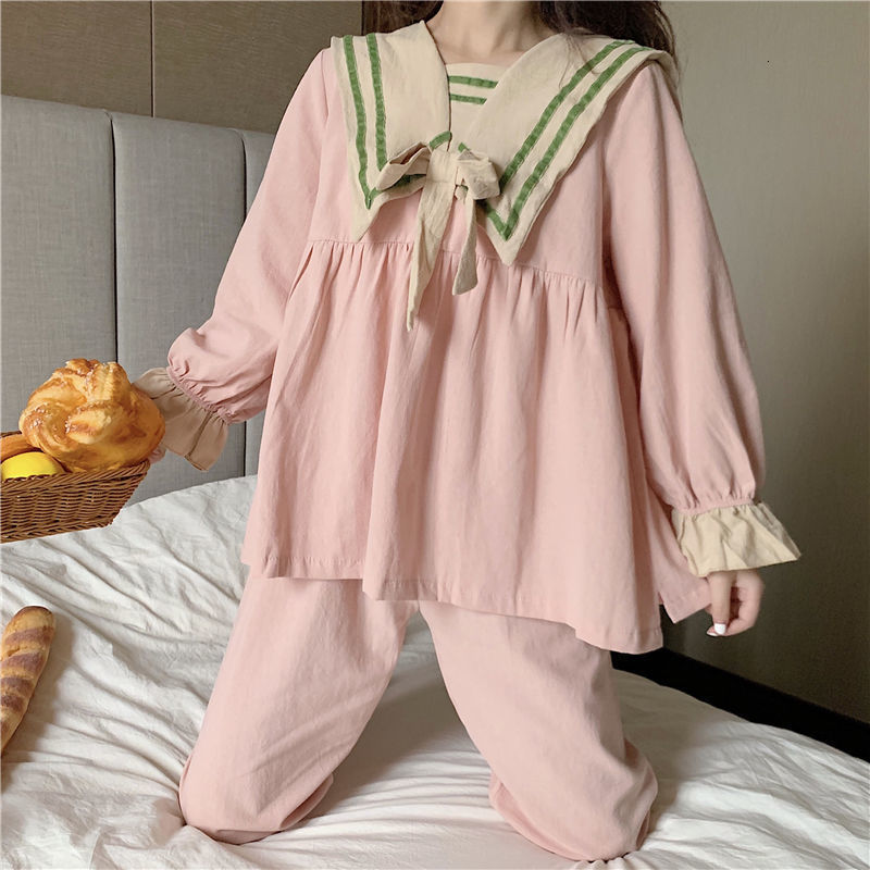 Women's Sleepwear Women Long Sleeve Plaid Pajama Sets Sweet Princess Lace Turn Down Collar Cute Sleepwear Korean Lounge Two Pieces Pyjamas Female
