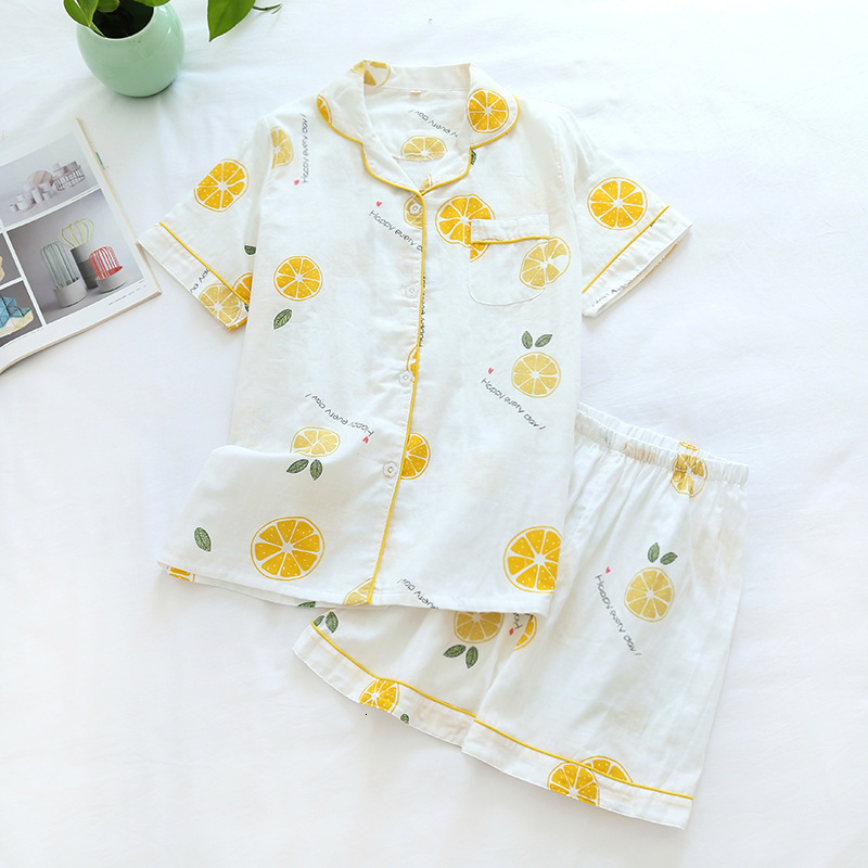 Women's Sleepwear Japanese simple short pyjamas women 100% cotton short sleeves ladies pajama sets shorts Cute cartoon sleepwear women homewear 2