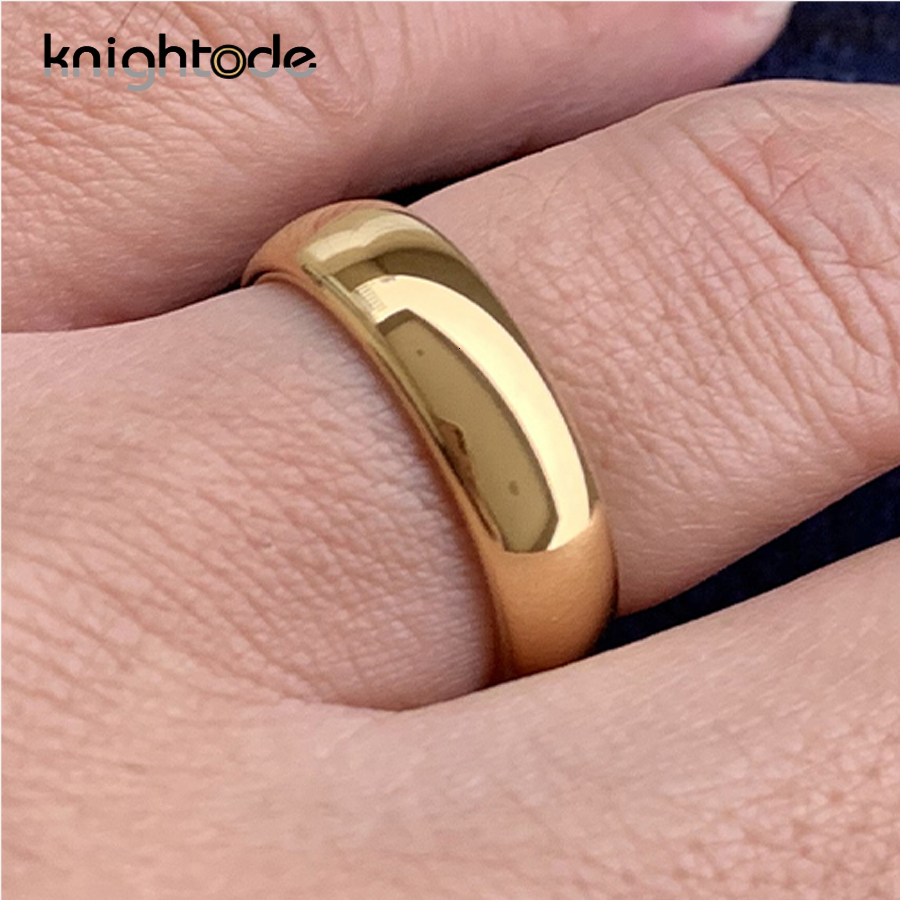 Band Rings Classic Gold Color Wedding Ring Tungsten Carbide Rings Women Men Engagement Ring Gift Jewelry Dome Polished Band Engraving Name 230225