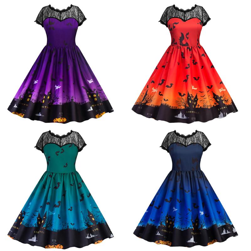 Party Dresses BGW Scoop Neck Short Lace Sleeves A Line Jersey Evening For Christmas Zipper Back With Halloween Pattern, Purple 
Party Dresses BGW Scoop Neck Short Lace Sleeves A Line Jersey Evening For Christmas Zipper Back With Halloween Pattern, Purple
