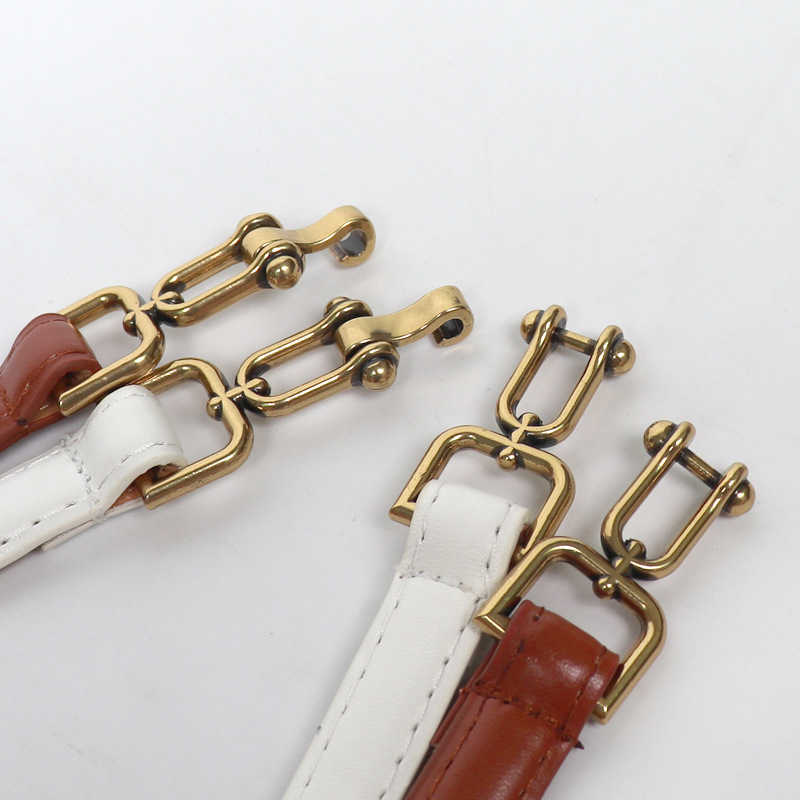 Belts Horsebit Woman Belt Vintage Brass Lock Buckle PU Leather Thin Belts Adjustable Waistband For Ladies Dress Coat Suit Decor Strap Z0223