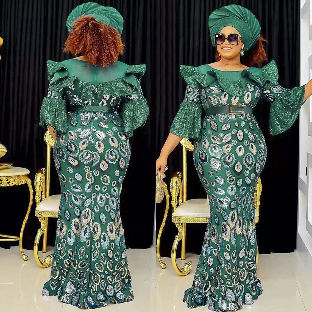 Ethnic Clothing Plus Size African Party Long Dresses for Women Dashiki Ankara Sequin Evening Gowns Turkey Outfits Robe Africa 230227