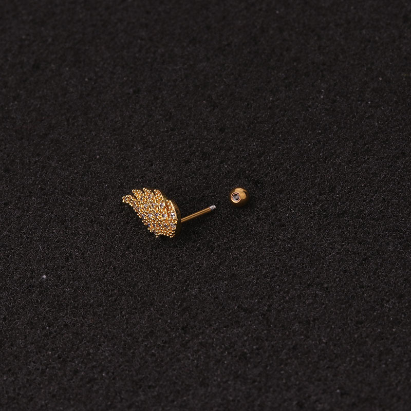 1Pc Rose gold Stainless Steel Helix Fashion Animal Plant Cz Ear Lobe Tragus Daith Cartilage Screw Back Earring Stud