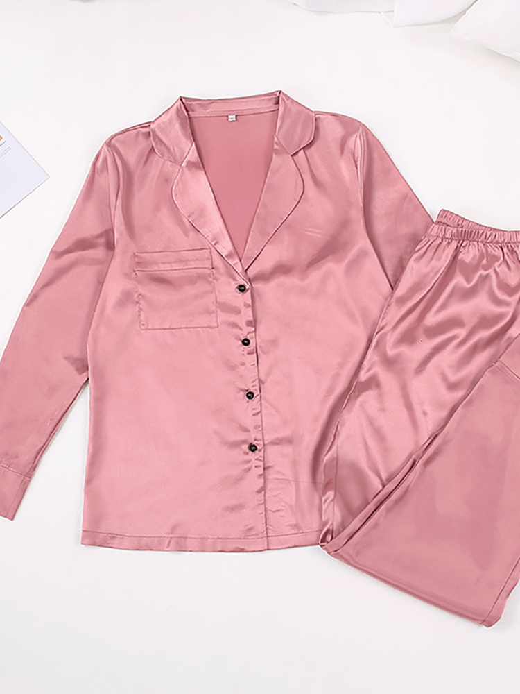 Women's Sleepwear Restve Autumn Women Pajamas Turndown Collar Pocket Long Sleeve Casual Pants 2 Piece Set Sleepwear Female Home Suit Sets 230227