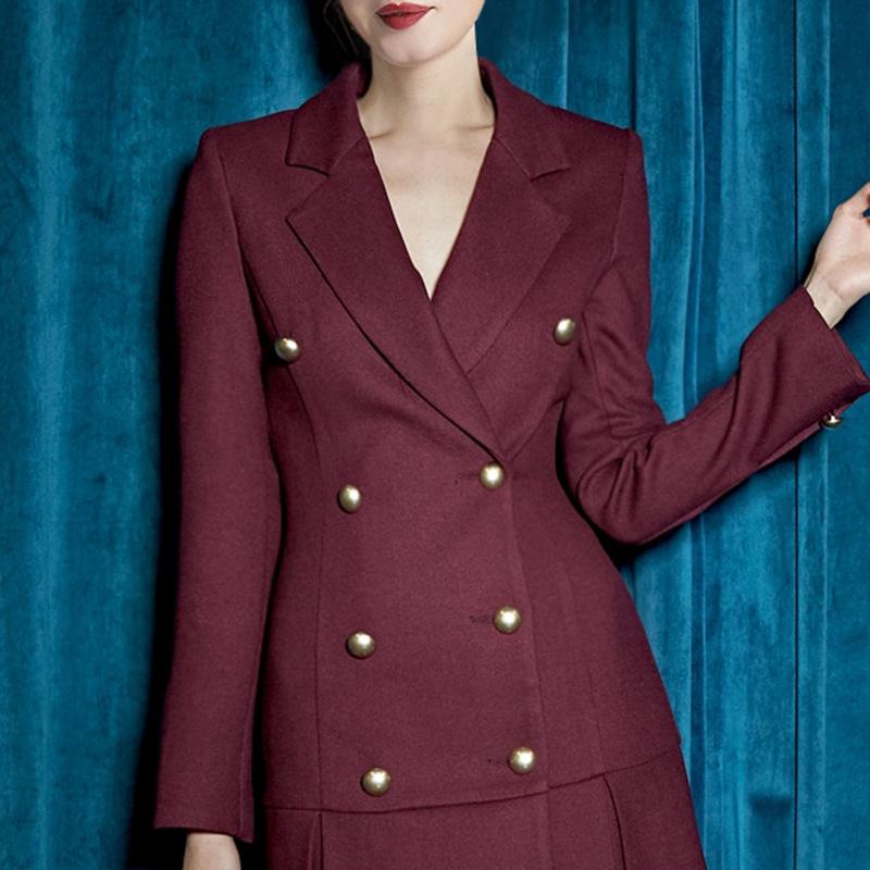 Two Piece Dress Korean Design Temperament Pleated Skirt Suit Spring And Autumn Double-Breasted Slim Fashion CoatTwo