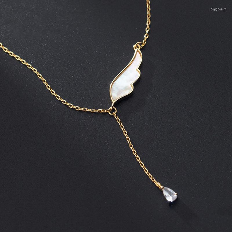 Pendant Necklaces Fashion Wing Shells Necklace Tassels Water Drop Zircon Angel Jewelry For Women Fine Charm Clavicle Choker Birthday Gifts
