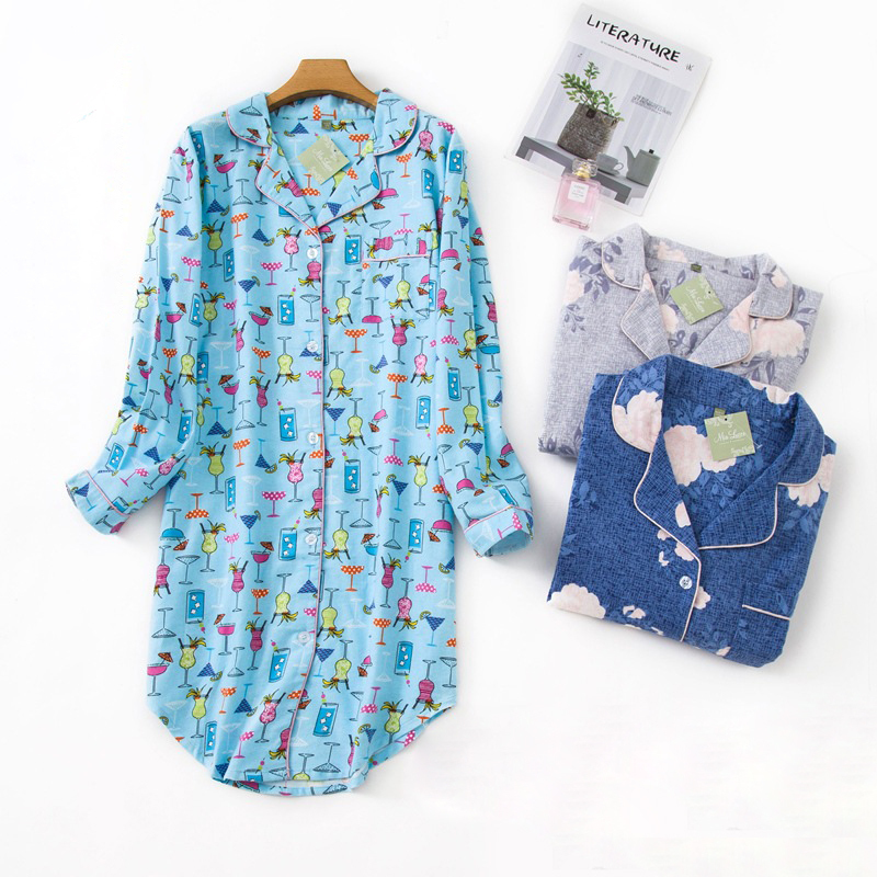 Women's Sleepwear 100% Brushed Cotton Nightshirts Women Nightgowns Sleepwear Winter Plus Size Autumn Sleepshirts Fresh Female Night Dress 230227