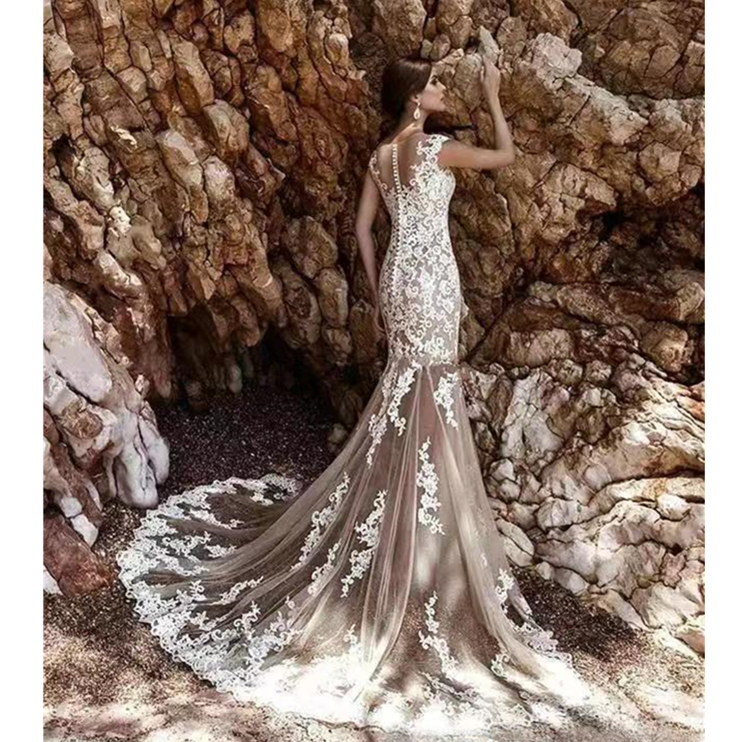 Modern Lace Mermaid Wedding Dresses With Detachable Skirt Sexy Sheer Cap Sleeve Scoop Neck Appliqued Long Summer Boho Bridal Gowns 6660306