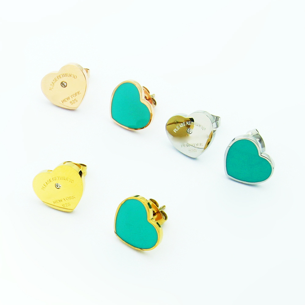 Design Luxury Stud Singal Diamond Heart Love Fashion Studs Drop Green Oil Stainless Steel Jewelry
Design Luxury Stud Singal Diamond Heart Love Fashion Studs Drop Green Oil Stainless Steel Jewelry