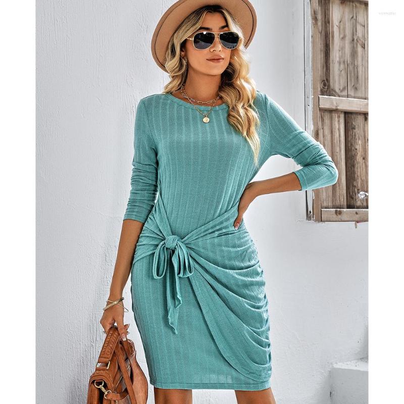 Casual Dresses Long Sleeve Dress Women' O Neck Pleated Lace Up Hip Wrap Pencil Autumn Fashion Blue Slim Party For Women Clothing
Casual Dresses Long Sleeve Dress Women' O Neck Pleated Lace Up Hip Wrap Pencil Autumn Fashion Blue Slim Party For Women Clothing