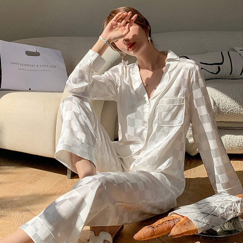 Women's Sleepwear Spring and Autumn Fashion Ice Silk Home Clothes Long Sleeve Trousers Pajamas Two-piece Suit Pyjamaswomen Sleepwear Set 230227