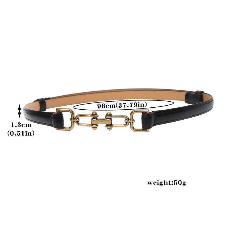 Belts Horsebit Woman Belt Vintage Brass Lock Buckle PU Leather Thin Belts Adjustable Waistband For Ladies Dress Coat Suit Decor Strap Z0223