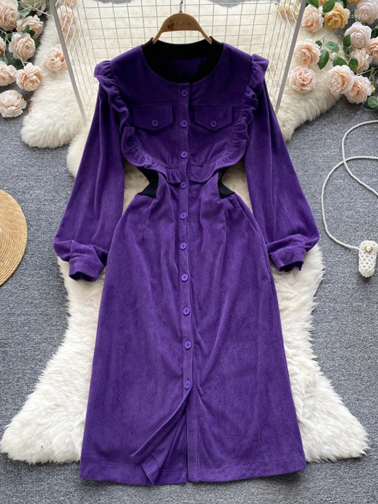 Casual Dresses Autumn Winter Women Dress Auricularia Ruffles Design Feels Slim Waist Medium Long Sleeve Corduroy Vestidos D2246, Purple
Casual Dresses Autumn Winter Women Dress Auricularia Ruffles Design Feels Slim Waist Medium Long Sleeve Corduroy Vestidos D2246, Purple