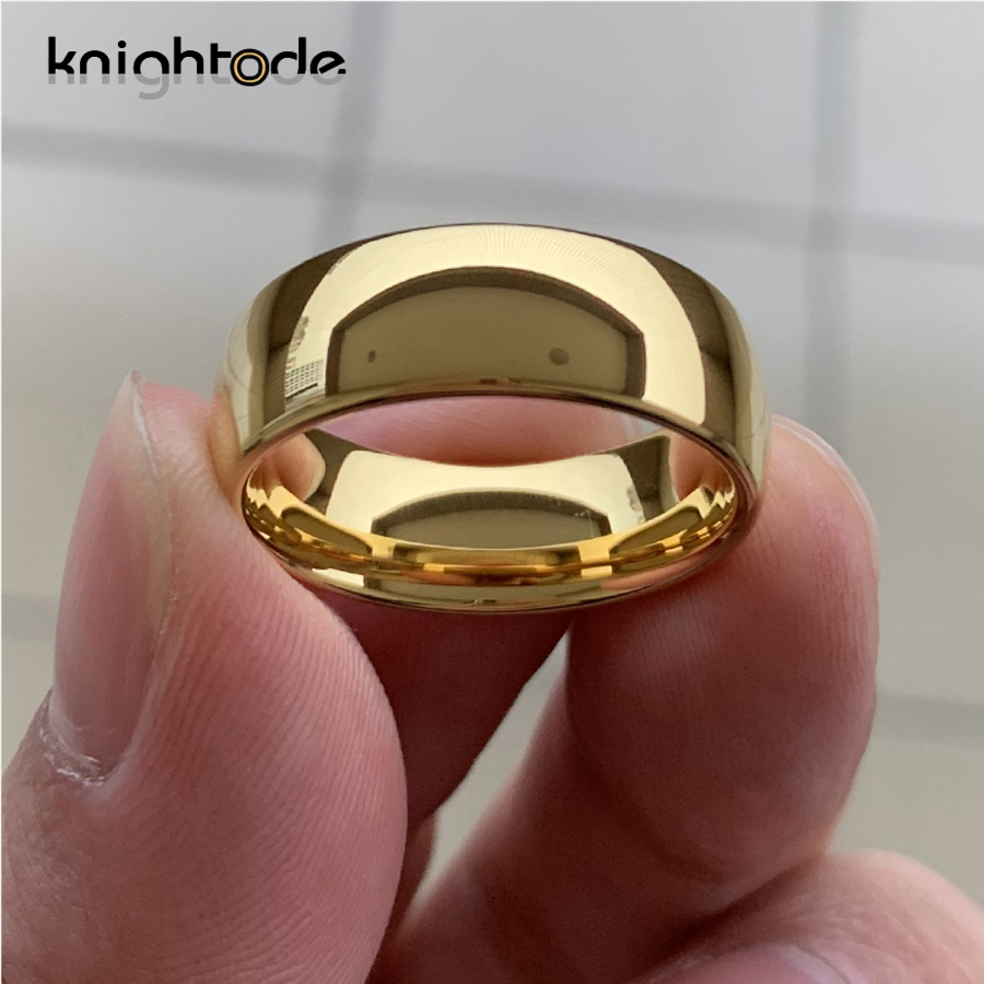Band Rings Classic Gold Color Wedding Ring Tungsten Carbide Rings Women Men Engagement Ring Gift Jewelry Dome Polished Band Engraving Name 230225