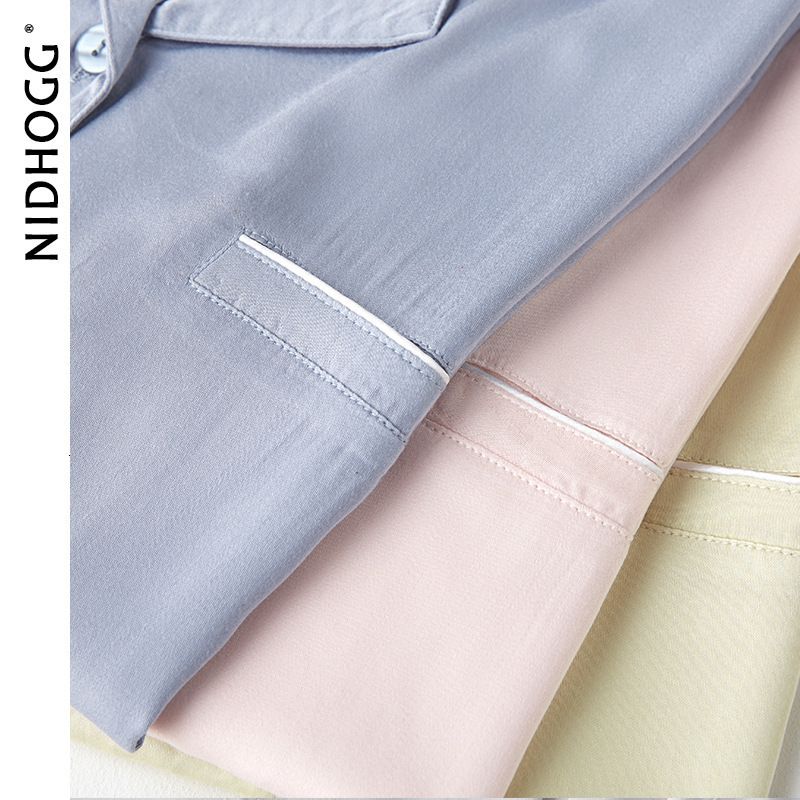 Women's Sleepwear Couple's Satin Solid Color Pajamas Turn-down Collar Long-Sleeved Pajama Set Autumn Pocket 2 Piece Sleepwear Home Pijama Mu