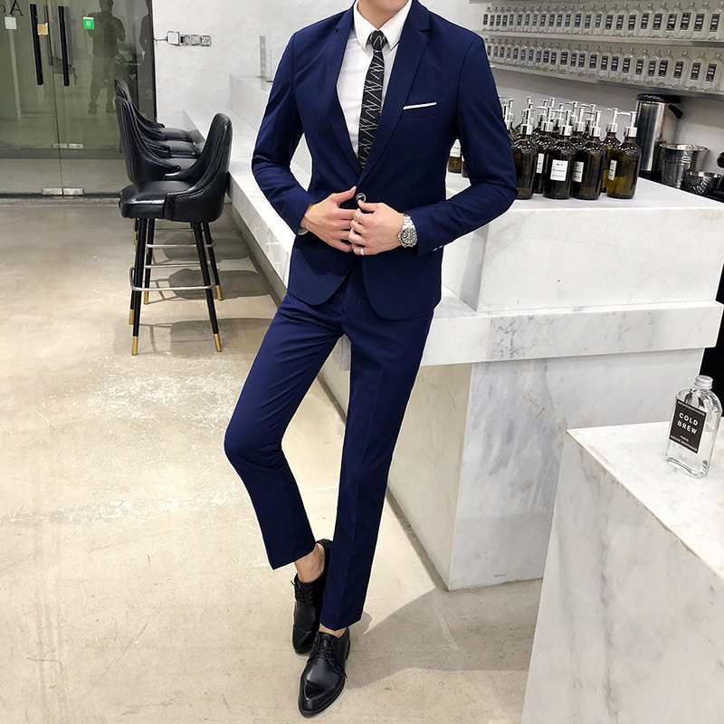 Men's Suits Blazers Jacket Pants Fashion Boutique Solid Color Casual Business Mens Suit Groom Wedding Men Formal Social Suit Blazer 2 Pcs Set 230