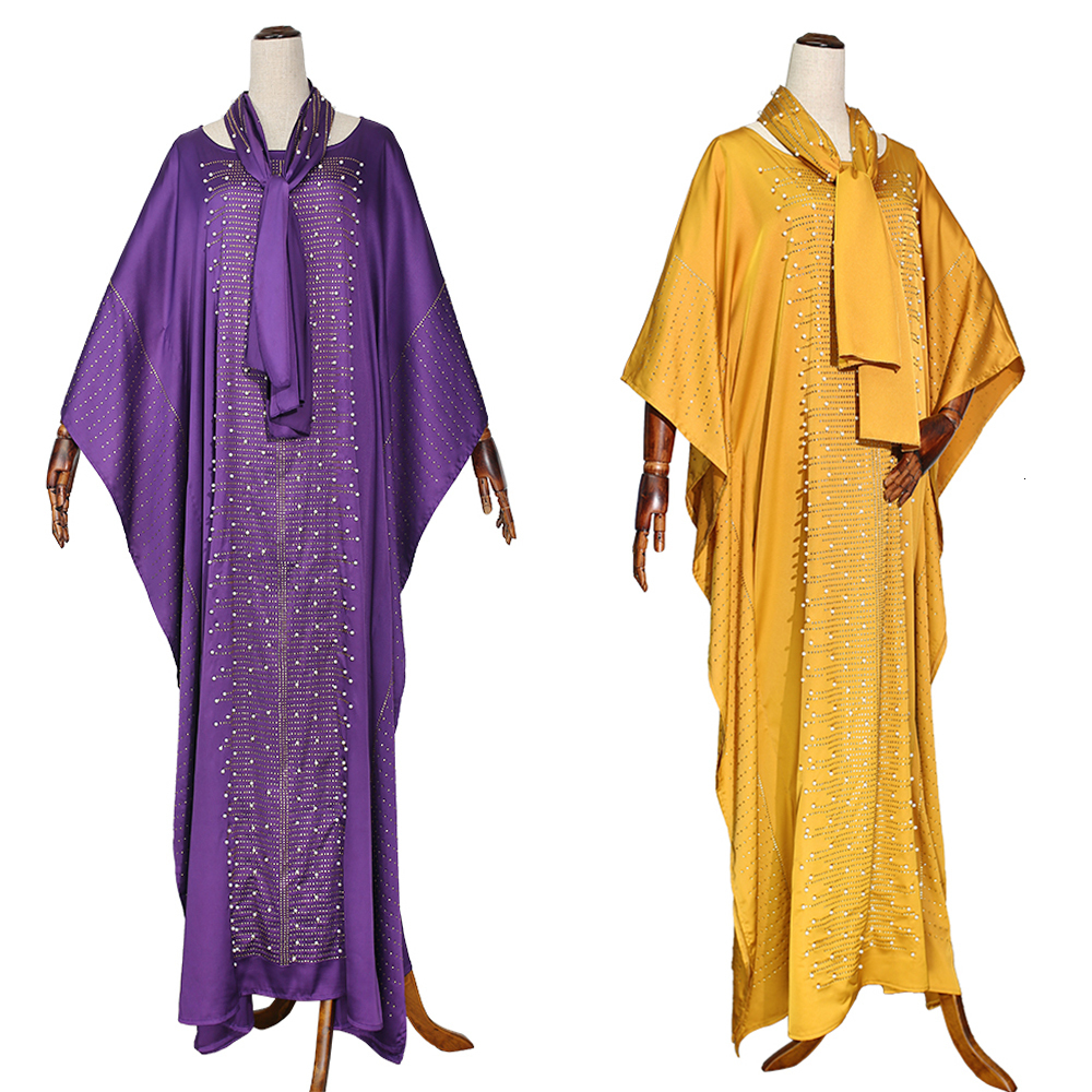 African Dashiki Dress For Women Ankara Bazin Riche Plus Size, Head Scarf Included - Polyester, Traditional Clothing B4