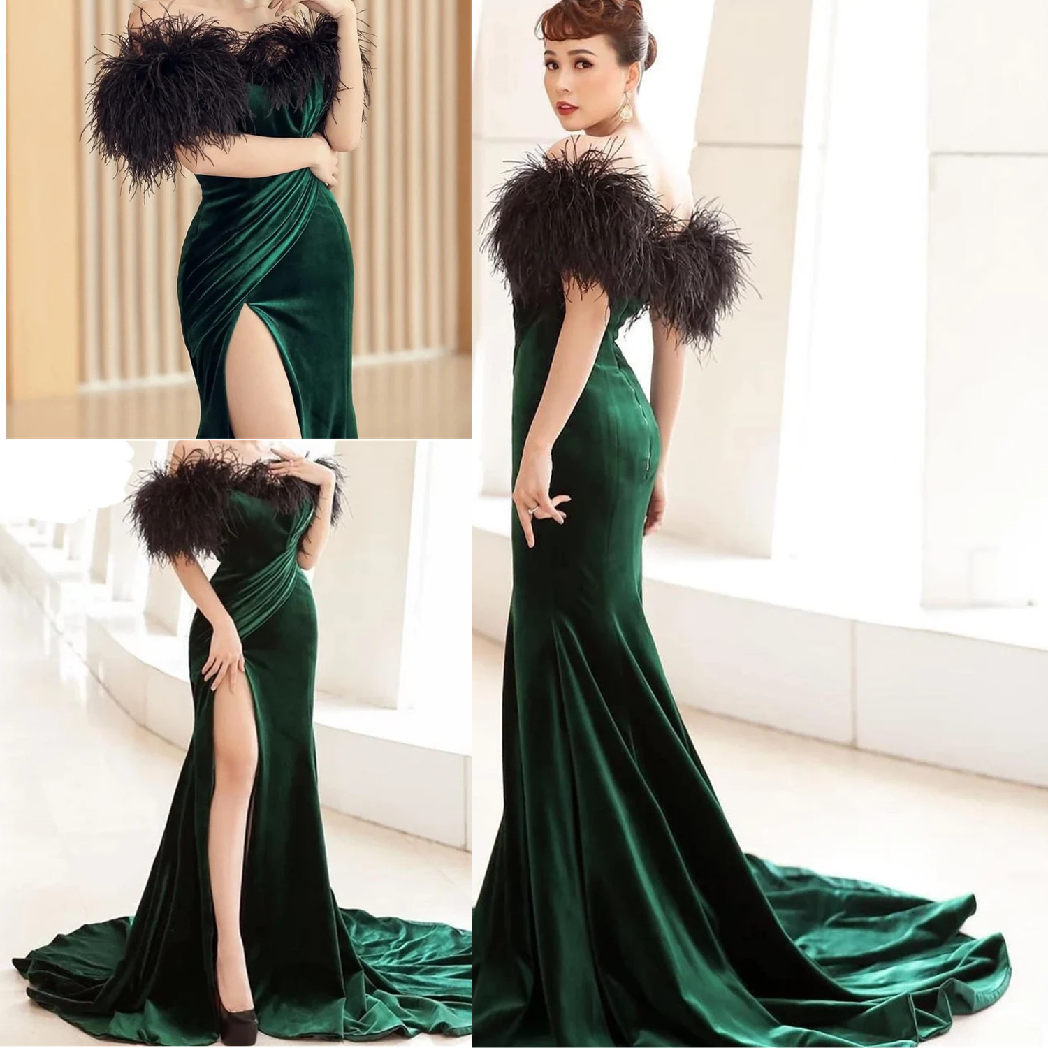 Elegant Mermaid Grape Velvet Evening Dresses With Black Feathers Sexy Side High Split Long Prom Dresses For Women 2023 Robes De Soriee Special Occasion Gowns, Light purple
Elegant Mermaid Grape Velvet Evening Dresses With Black Feathers Sexy Side High Split Long Prom Dresses For Women 2023 Robes De Soriee Special Occasion Gowns, Light purple