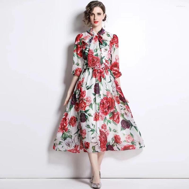 Casual Dresses French Style Retro Printed Bow Collar High Waist Slimming Vacation Large Swing Dress Elegant Chiffon Maxi, White
Casual Dresses French Style Retro Printed Bow Collar High Waist Slimming Vacation Large Swing Dress Elegant Chiffon Maxi, White