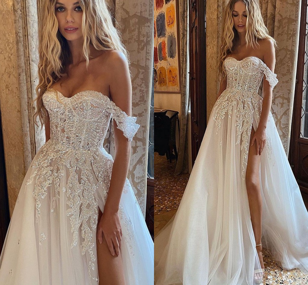 Boho Wedding Dress Crystal Beading Off the Shoulder Sequined Lace Appliques A-Line Slit Sweetheart Bridal Party Gown Vestido De Novia 2023, White
Boho Wedding Dress Crystal Beading Off the Shoulder Sequined Lace Appliques A-Line Slit Sweetheart Bridal Party Gown Vestido De Novia 2023, White