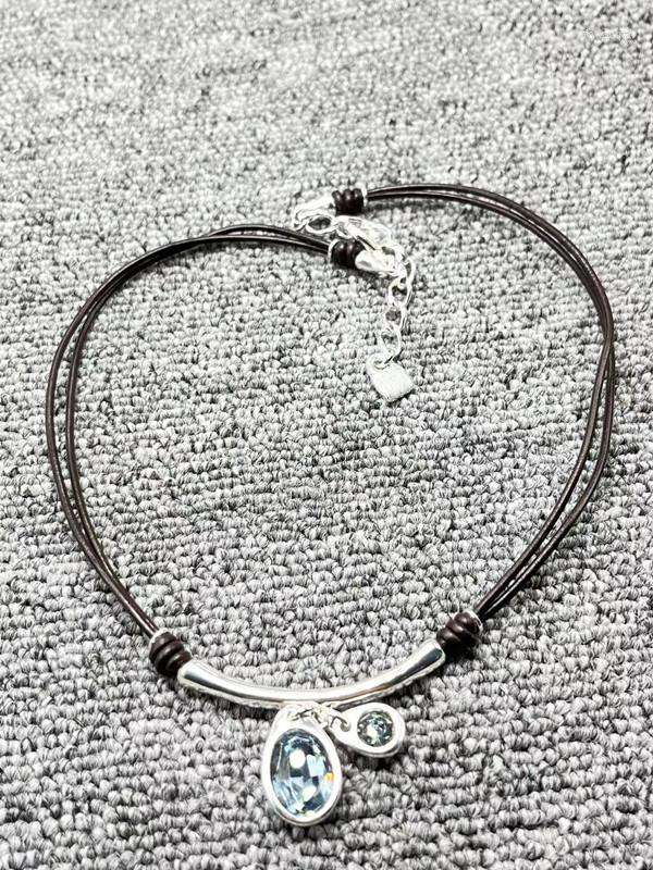 Chains 2023 Fashion Electroplated 925 Silver Color Black Rope Necklace Exquisite Blue Crystal Jewelry Gift
Chains 2023 Fashion Electroplated 925 Silver Color Black Rope Necklace Exquisite Blue Crystal Jewelry Gift