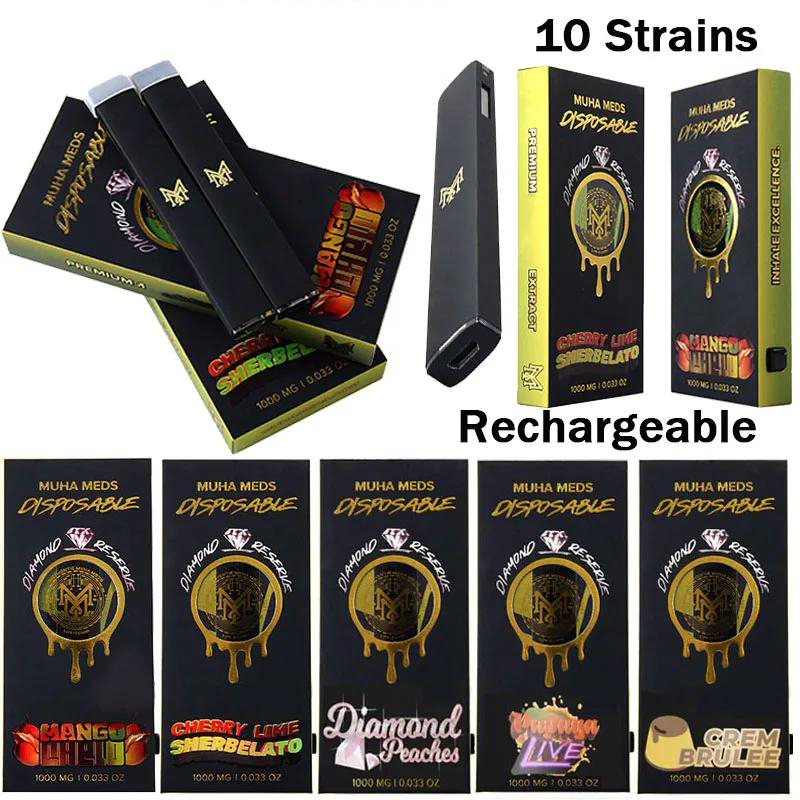 10 Flavors Muha Meds Rechargeable Disposable Vape Pens Diamond Reserve Device Pods 1ml Empty Carts 280mAh Battery Starter Kits USB Charger Thick Oil Dab Wax Pen